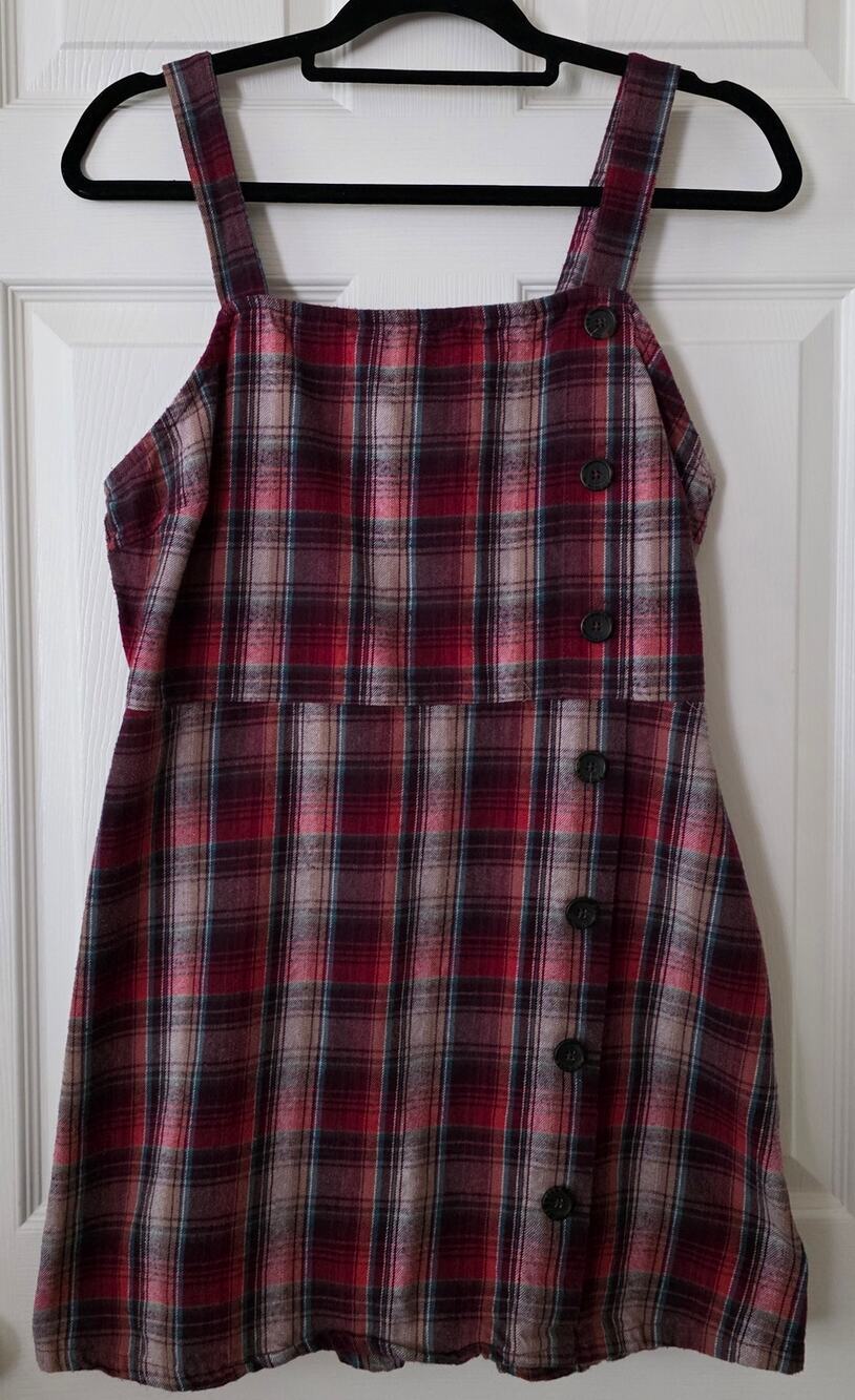Wild Fable Red Tartan Plaid Side Button Sleeveless Mini Jumper Dress Size Large